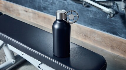 Obraz premium Black water bottle gym bench workout fitness