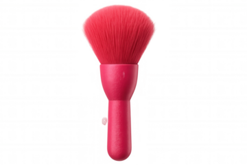 Pink makeup brush lying on clean transparent background, highlighting professional beauty tool