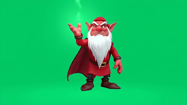 Animated Menacing Red Robed Gnome or Dwarf Character on Green Screen