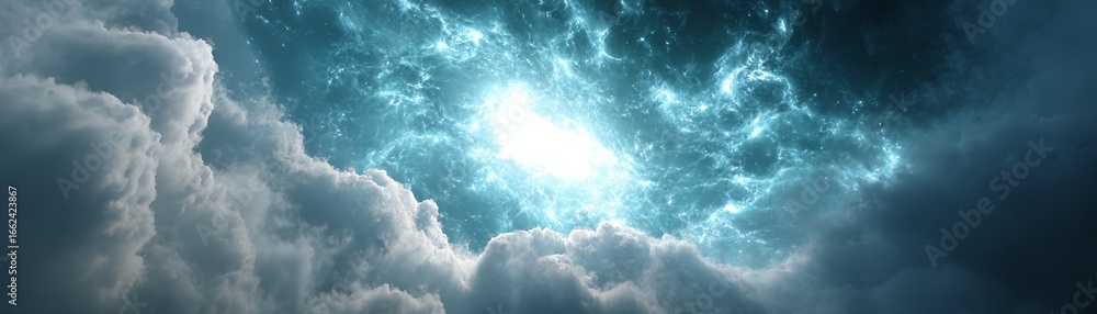 Poster powerful beam of ethereal light pierces the mysterious darkness of the cosmos creating abstract and 