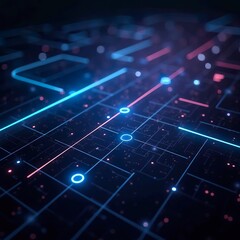 Obraz premium Futuristic Digital Grid Matrix with Neon Blue and Purple Glow