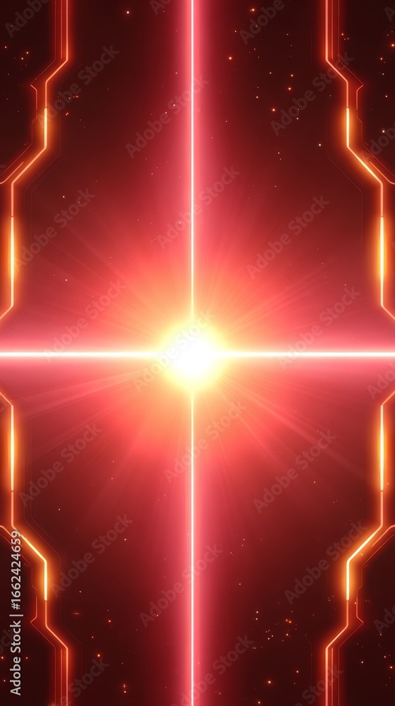 Aufkleber a bright red abstract background featuring a dynamic star burst with radiant lines of light creating