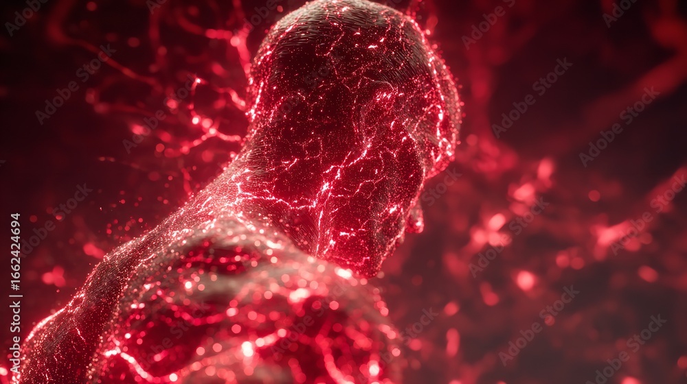 Aufkleber abstract red energy emanating from a figure, creating an intriguing composition.