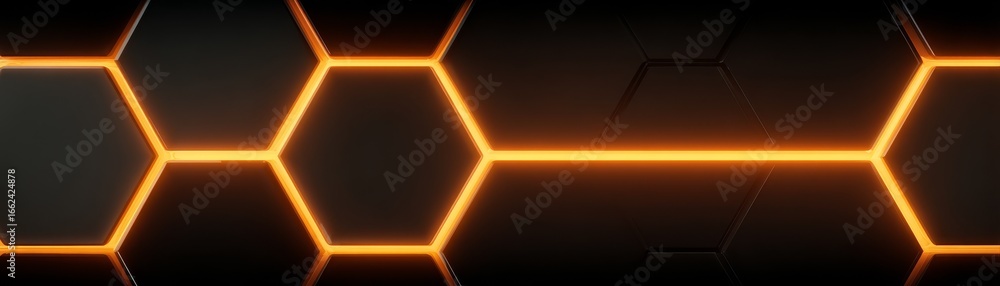 Poster vibrant orange hexagons glow against a deep black background creating a mesmerizing abstract geometr