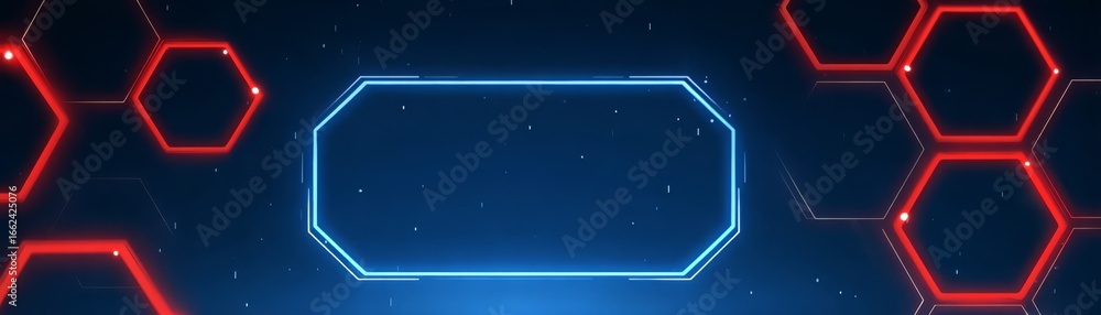Aufkleber abstract futuristic hexagon shaped tunnel with glowing red and blue neon lights creating a vibrant a