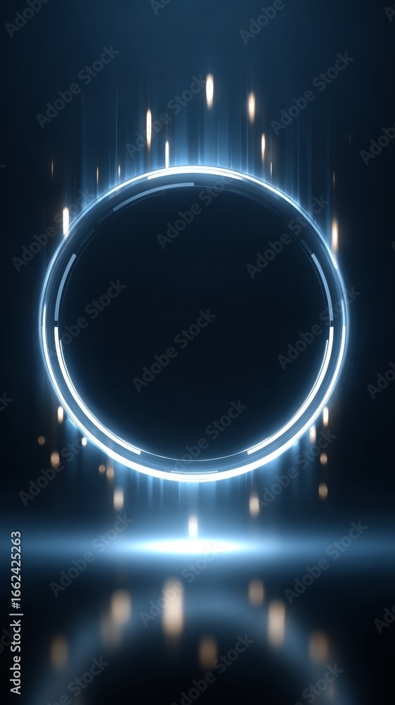 Poster abstract digital rendering of a luminous celestial body a glowing circular portal with a brilliant l