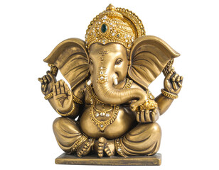 Fototapeta premium Side-Angled Red Ganesha Figurine with Intricate Crown, Detailed Texture, Isolated
