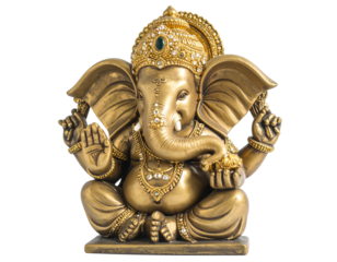  Side-Angled Red Ganesha Figurine with Intricate Crown, Detailed Texture, Isolated