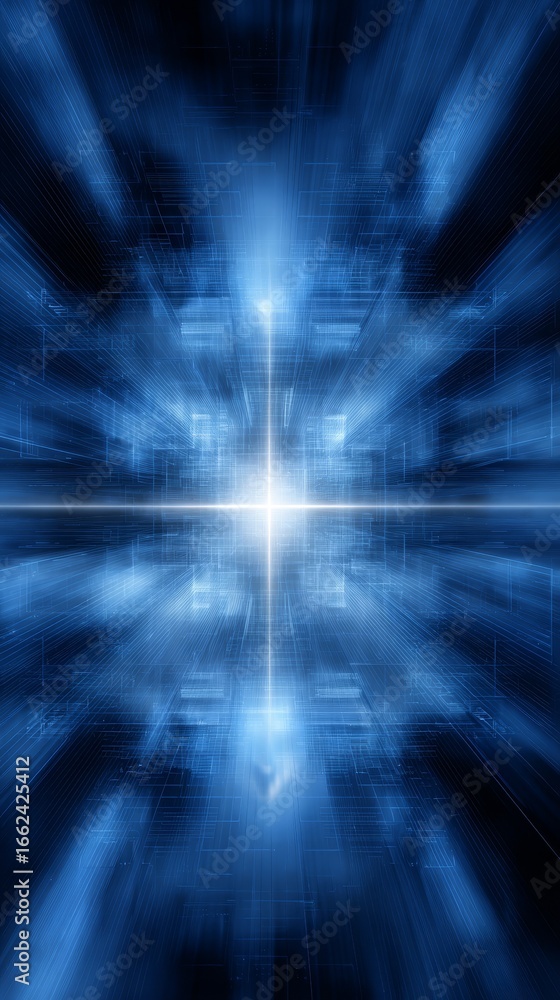 Poster futuristic digital communication network concept with abstract glowing blue light trails and dynamic