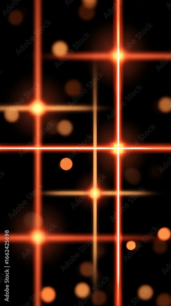 Poster abstract digital art rendering of glowing orange light particles and bokeh effects on a deep black b