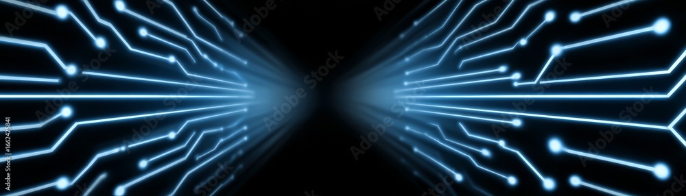 Poster dynamic visual representation of a vibrant blue light streak accelerating through a deep dark abyss 