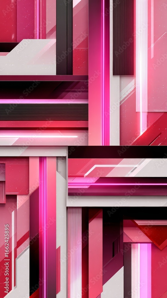 Poster vibrant abstract geometric background featuring a dynamic pattern of bold pink and black diagonal st