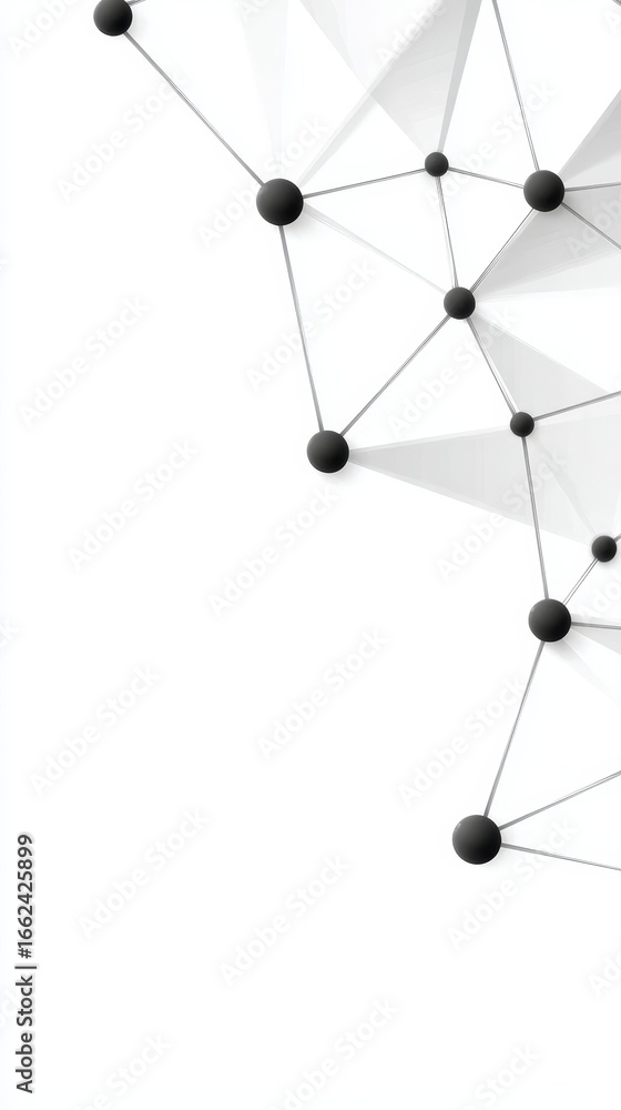 Poster monochromatic composition featuring a collection of dark glossy spheres scattered across a clean min