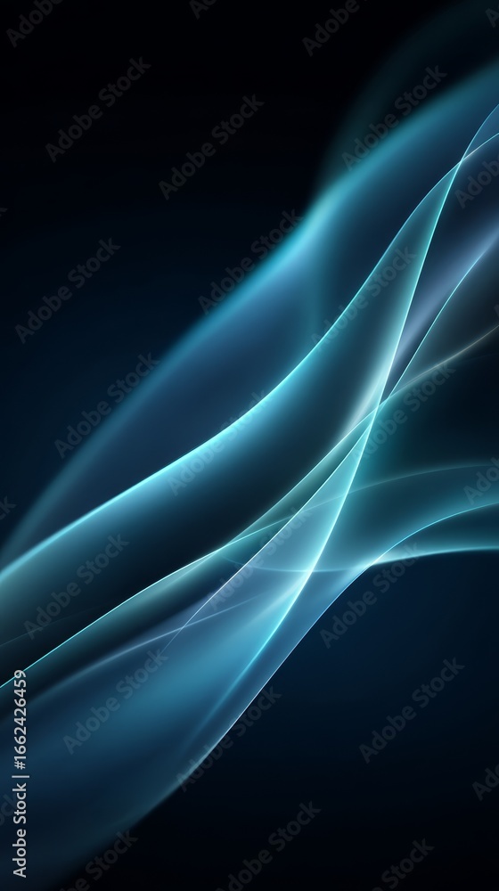 Poster dynamic abstract background featuring a luminous blue and white light wave swirling with fluid motio