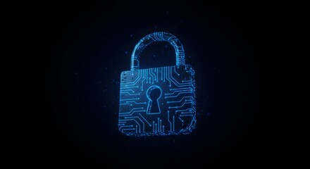 Cybersecurity Lock Digital Protection with Circuit Board Design on Black Background
