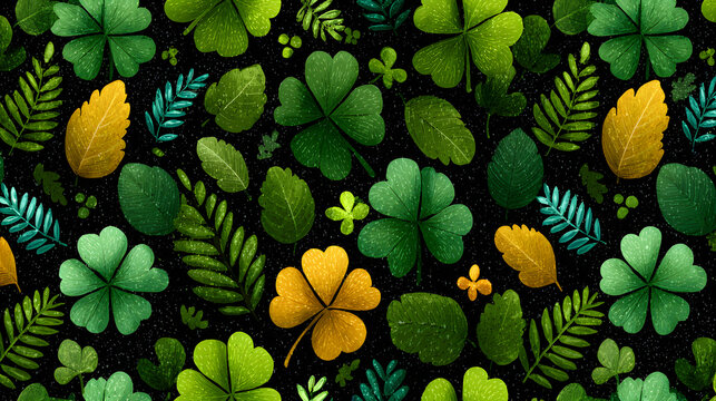 St Patrick's Day seamless green shamrock leaf pattern vector illustration background design