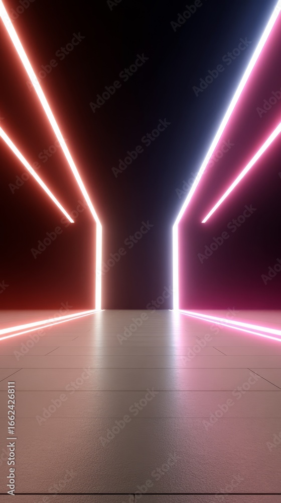 Aufkleber an immersive journey through a long futuristic tunnel illuminated by vibrant neon lights creating a 