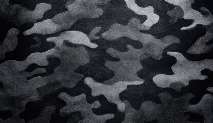 Naklejka premium Close-up of a black and gray camouflage pattern fabric with irregular shapes and textures