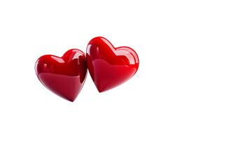 Fototapeta premium Two red hearts are positioned together on a background, reflecting light and showing smooth surfaces.