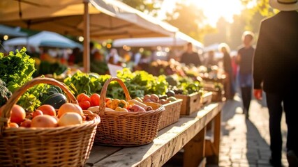 Vibrant Farmers Market: Fresh Produce, Sunny Day, Community Gathering