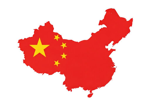 Map of china with chinese flag colors isolated on transparent background