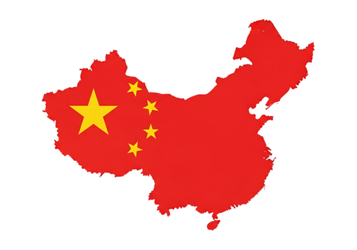 Map of china with chinese flag colors isolated on transparent background
