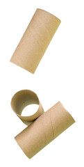 Side view set of tissue paper cores or toilet paper tubes isolated with clipping path in png file format
