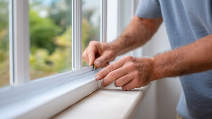 Seasonal DIY project sealing windows to improve energy efficiency
