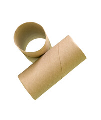 Two tissue paper cores or toilet paper tubes in stack isolated with clipping path in png file format