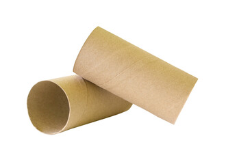 Two tissue paper cores or toilet paper tubes in stack isolated on white background with clipping path