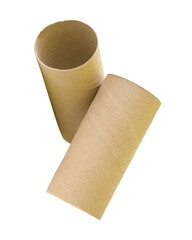 Two tissue paper cores or toilet paper tubes in stack isolated on white background with clipping path