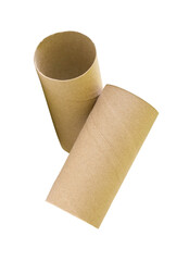 Two tissue paper cores or toilet paper tubes in stack isolated with clipping path in png file format
