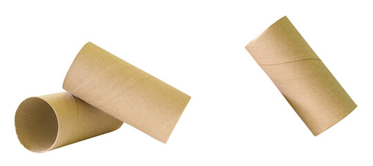 Side view set of tissue paper cores or toilet paper tubes isolated on white background with clipping path