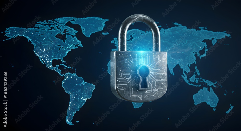 Poster global cybersecurity protecting data in an interconnected world