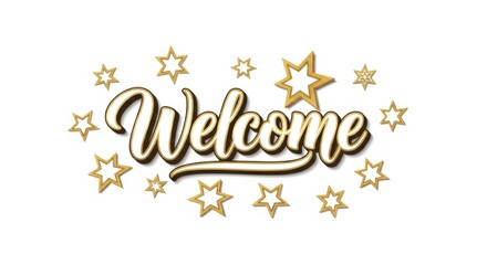 Elegant welcome inscription decorated with golden stars on a white background