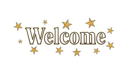 Festive welcome message design featuring elegant text and golden stars array