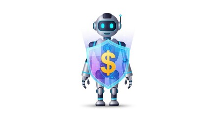 Financial security robot offering protection for investments and digital assets, a modern