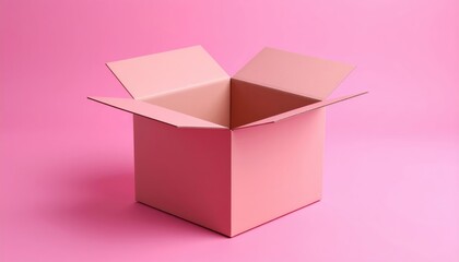 Aesthetic Open Pink Cardboard Box on a Vibrant Monochromatic Pink Background.