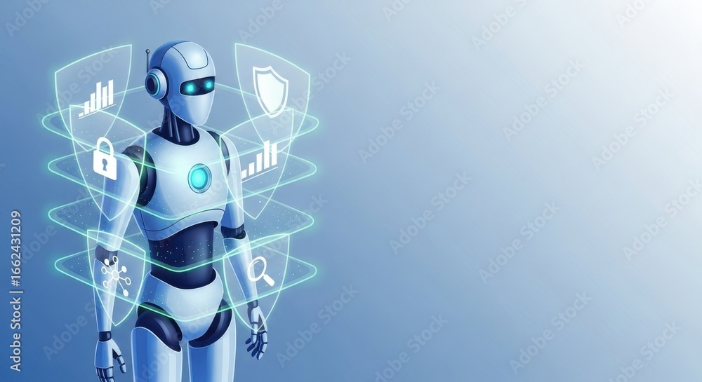 Poster futuristic artificial intelligence safeguarding digital data and information security with