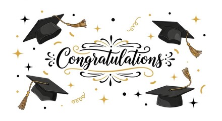 Vector graduation celebration with academic caps and stylish congratulations