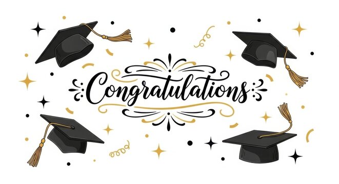 Vector graduation celebration with academic caps and stylish congratulations