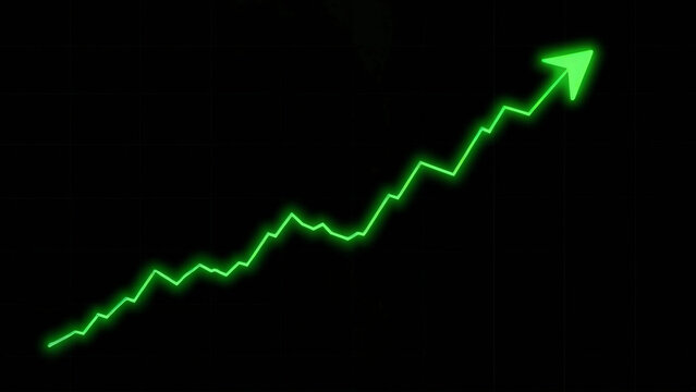 Green glowing arrow line chart moving upward on dark background representing business growth, financial success, stock market profit, investment strategy and positive economic trend - Powered by Adobe