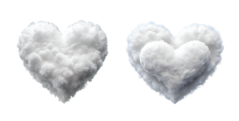 Heart-shaped Cloud: A fluffy white cloud in the shape of a heart, soft edges, PNG format