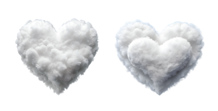 Heart-shaped Cloud: A fluffy white cloud in the shape of a heart, soft edges, PNG format