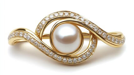 Exquisite gold ring featuring a luminous pearl and shimmering diamond accents, a timeless jewelry