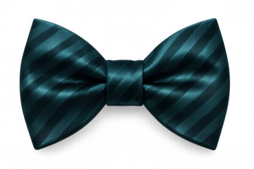 Teal bow tie with diagonal stripes isolated on transparent background, perfect for adding a touch of elegance to any design