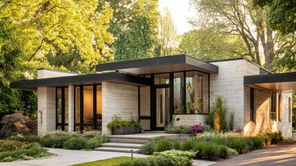 Modern Stone House Exterior Design, Suburban Home Architecture