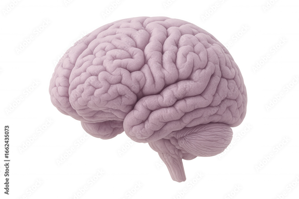 Poster detailed 3d rendering depicting human brain model, transparent background highlighting neurological 