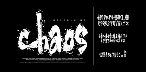 Font Chaos. Grunge - Graffiti brushstyle font type alphabet with signs and symbols. Street Art graffiti style font type letterning set. Punk style elements collection for tee print and music cover  © Ook