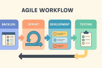 Agile workflow infographic illustrating software development stages meticulously designed for